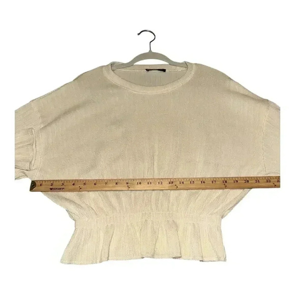 Zara Cream Ribbed Peplum Sweater, Small - Picture 4 of 5